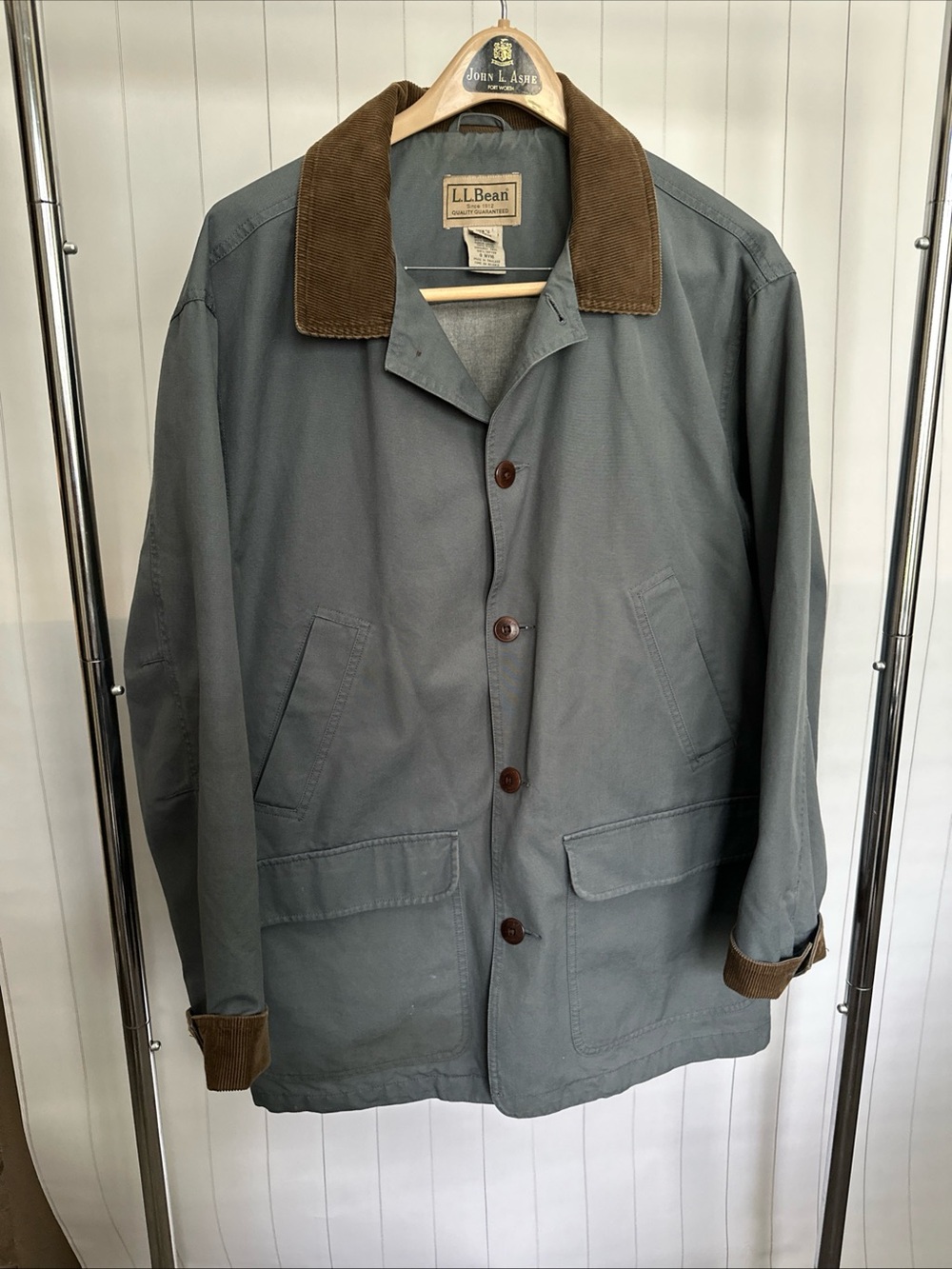 L.L. Bean Gray Field Barn Jacket with Brown Corduroy Collar